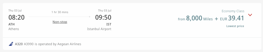 Athens to Istanbul on Aegean, booked with Emirates miles